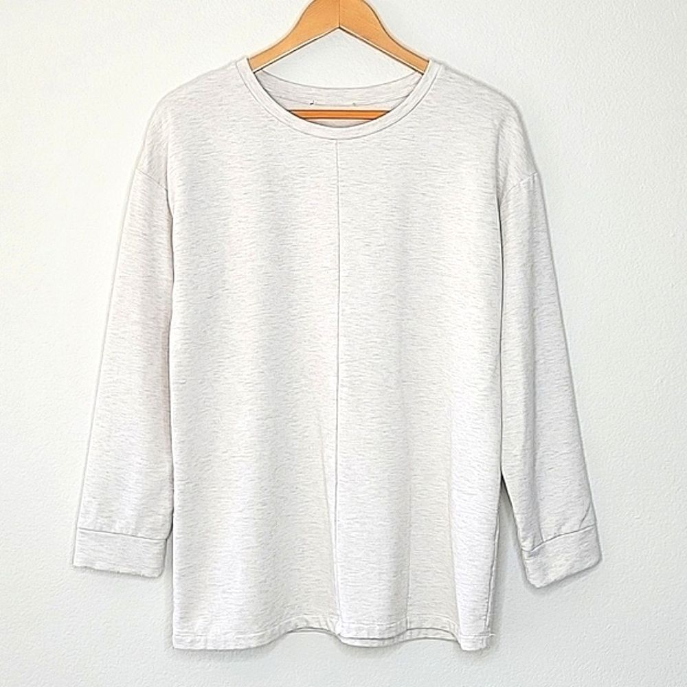 Beige Casual Soft Long Sleeve Crew Neck Shirt Comfy Cozy